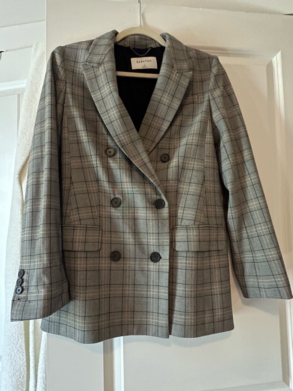 Babaton - Double-Breasted Plaid Blazer - size 0